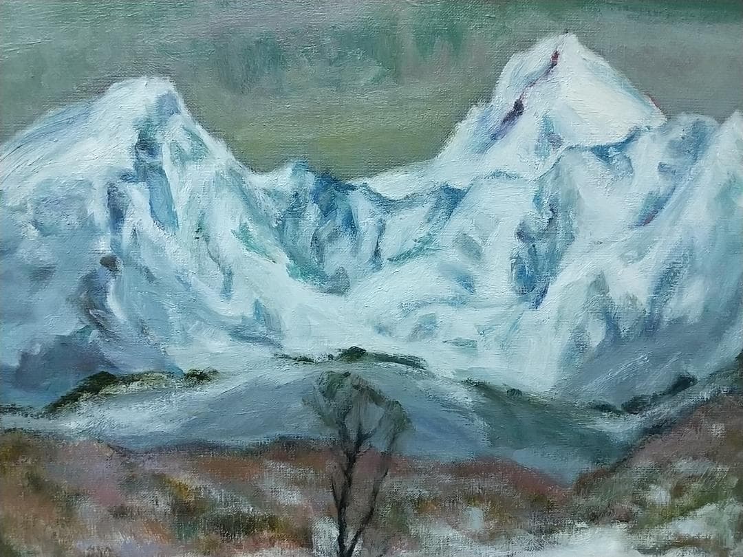 F8「冬磐梯」絵画 油絵 油彩画 風景画 アート 磐梯山 (2393)