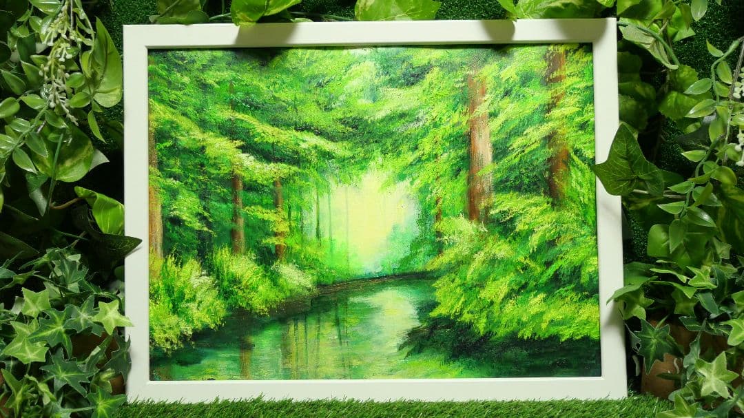 油絵 絵画 【緑の湖】