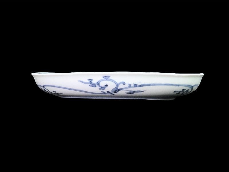 古伊万里　染付 窓絵　松竹梅に萩唐草の図　５寸半皿　291AS-CWt