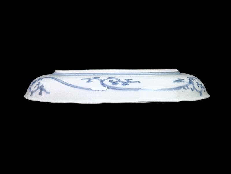 古伊万里　染付 窓絵　松竹梅に萩唐草の図　５寸半皿　291AS-CWt