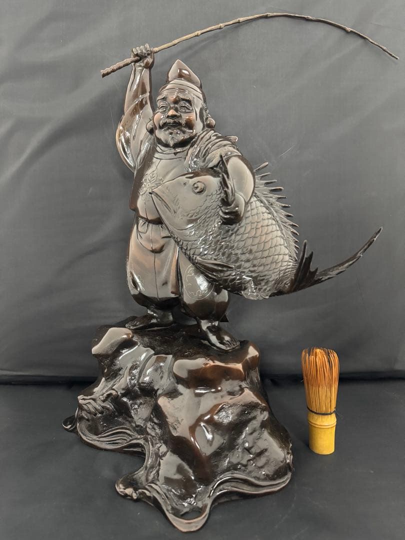 特大 恵比寿 七福神 銅　彫刻 置物 風水 開運 金運　インテリア　アンティーク