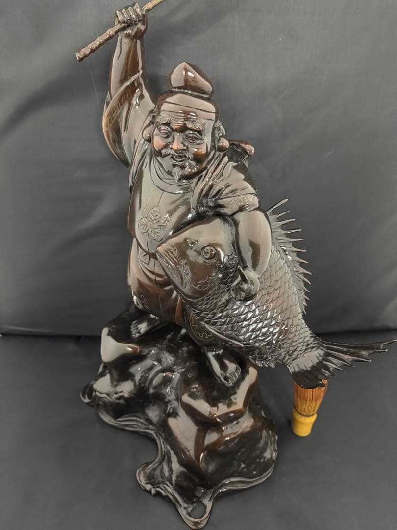 特大 恵比寿 七福神 銅　彫刻 置物 風水 開運 金運　インテリア　アンティーク