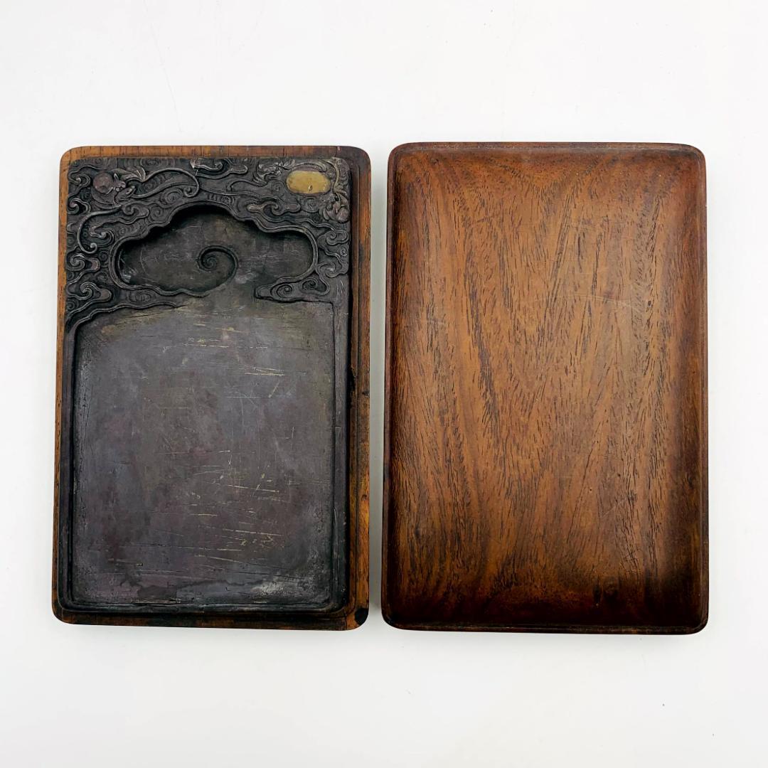 端渓硯 中国 彫刻 古硯 骨董品 木箱付き 書道