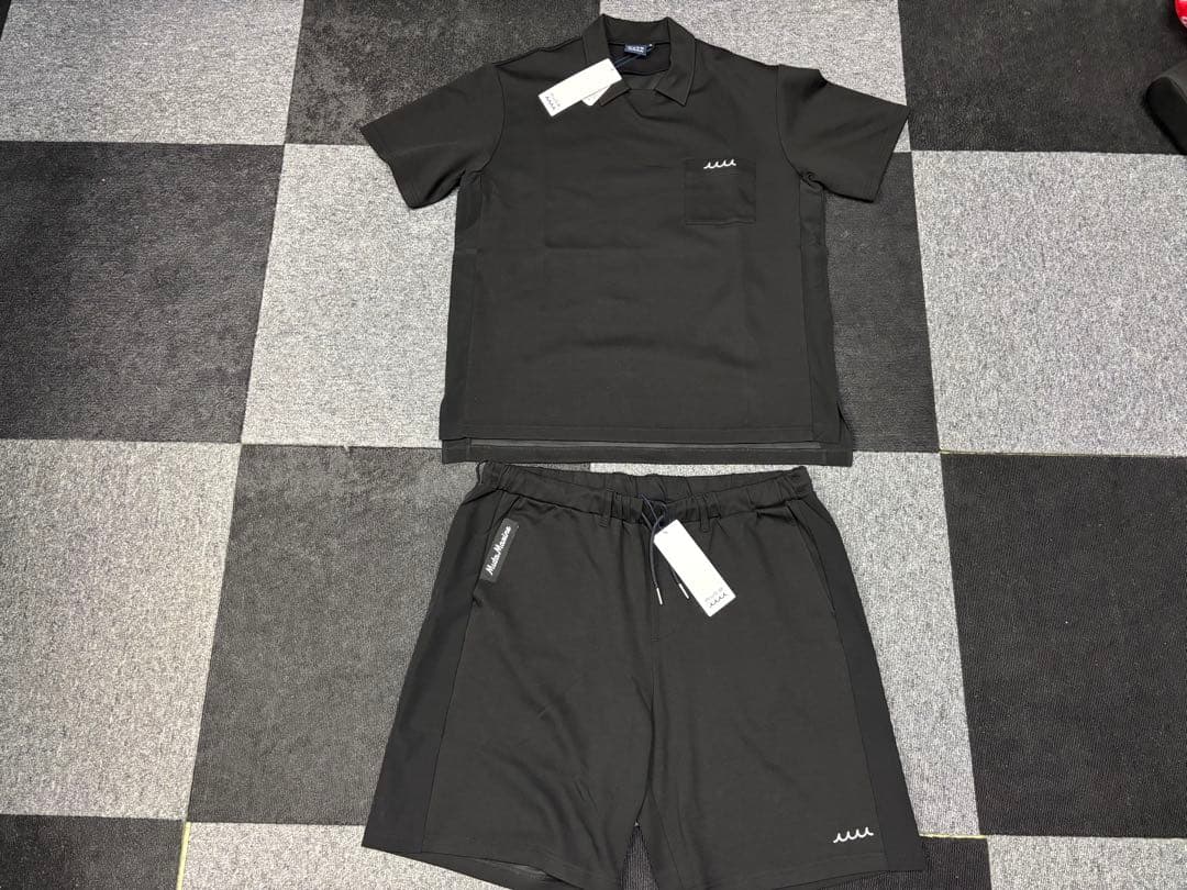MUTAMARINE ブラックポロシャツ＆ショートパンツセットアップ