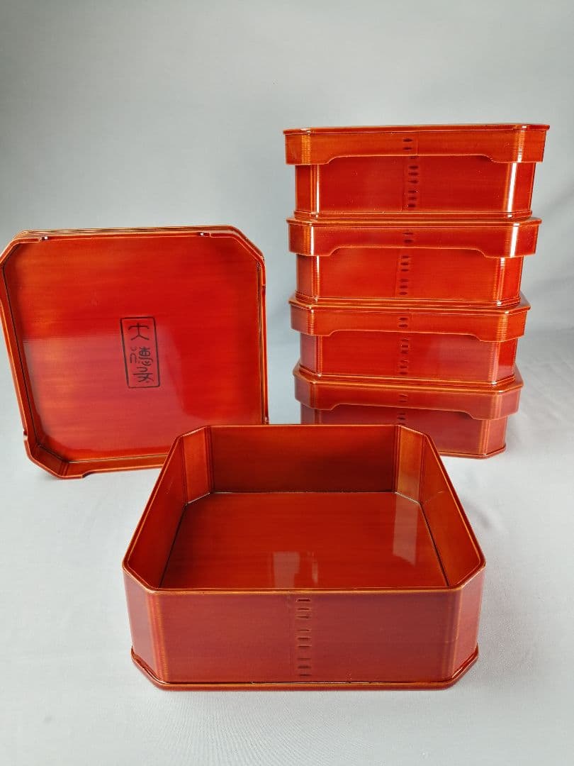【茶事道具】春慶塗大徳寺重　５客セット　重箱、弁当箱、主菓子　懐石道具376