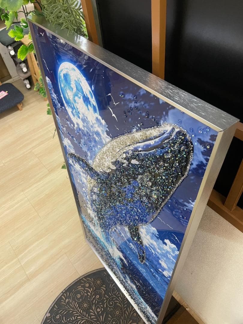 水晶絵　アートパネル　クジラ　くじら　鯨　クリスタル　絵画　アート　海　壁掛け