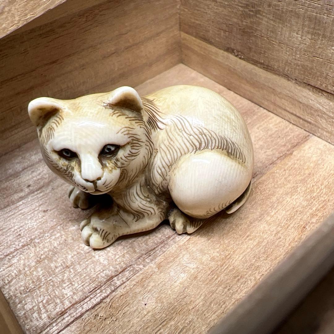 和之在銘　極上猫根付　木箱付　21g 東Y8-0205☆2Fトヒオ