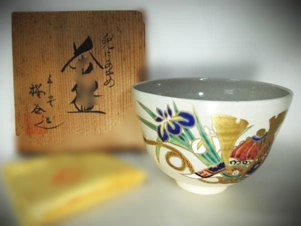 兜にあやめ 平安 桜谷造 茶碗 京焼 清水焼