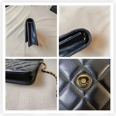 CHANEL ラムスキン チェーンウォレット ブラック