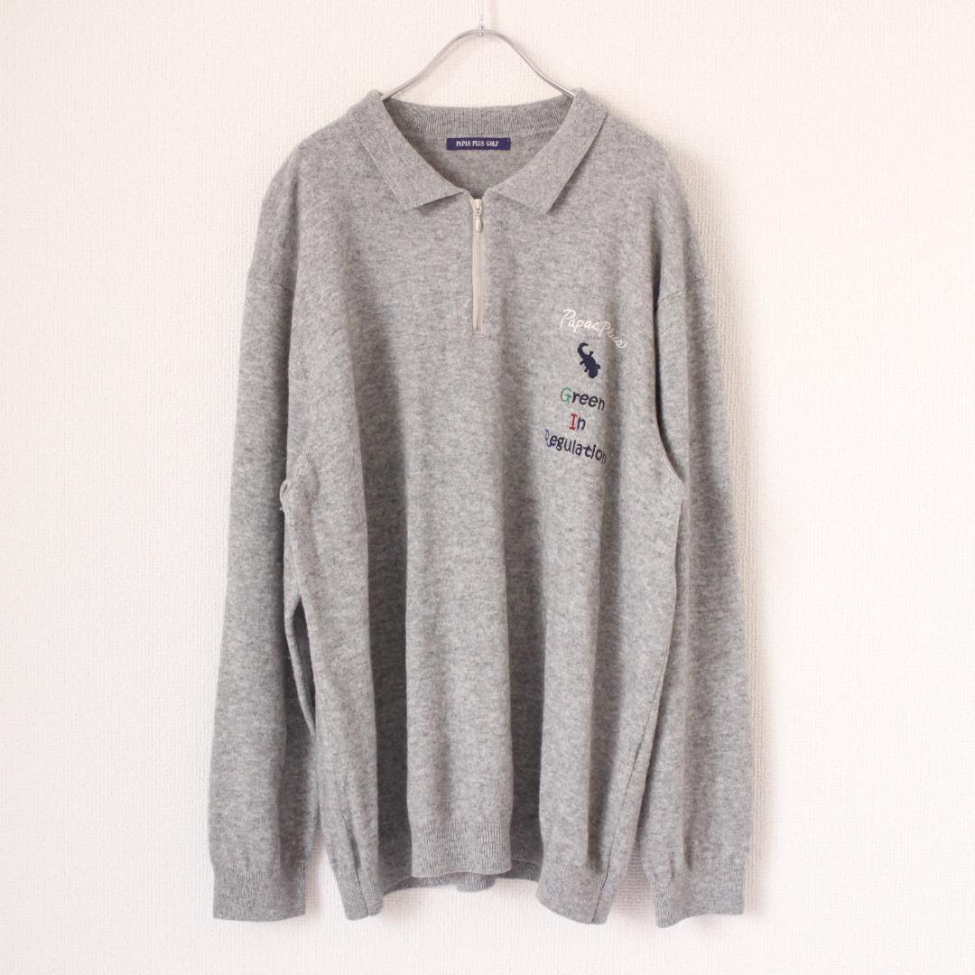 PAPAS PLUS GOLF カシミヤアンゴラハーフジップニット LLサイズ