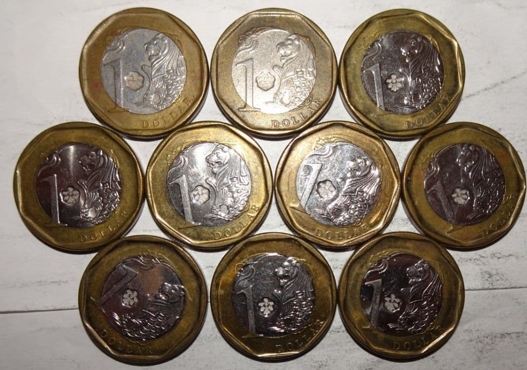 シンガポール硬貨 新1ドル 10枚 約24mm