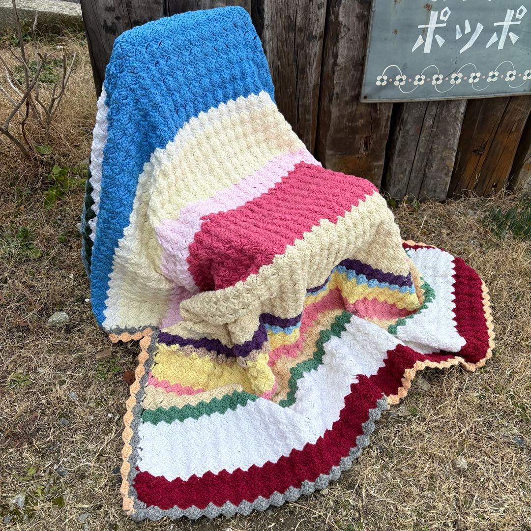 【USA vintage】グラニーブランケット ボーダー アメリカ ビンテージ