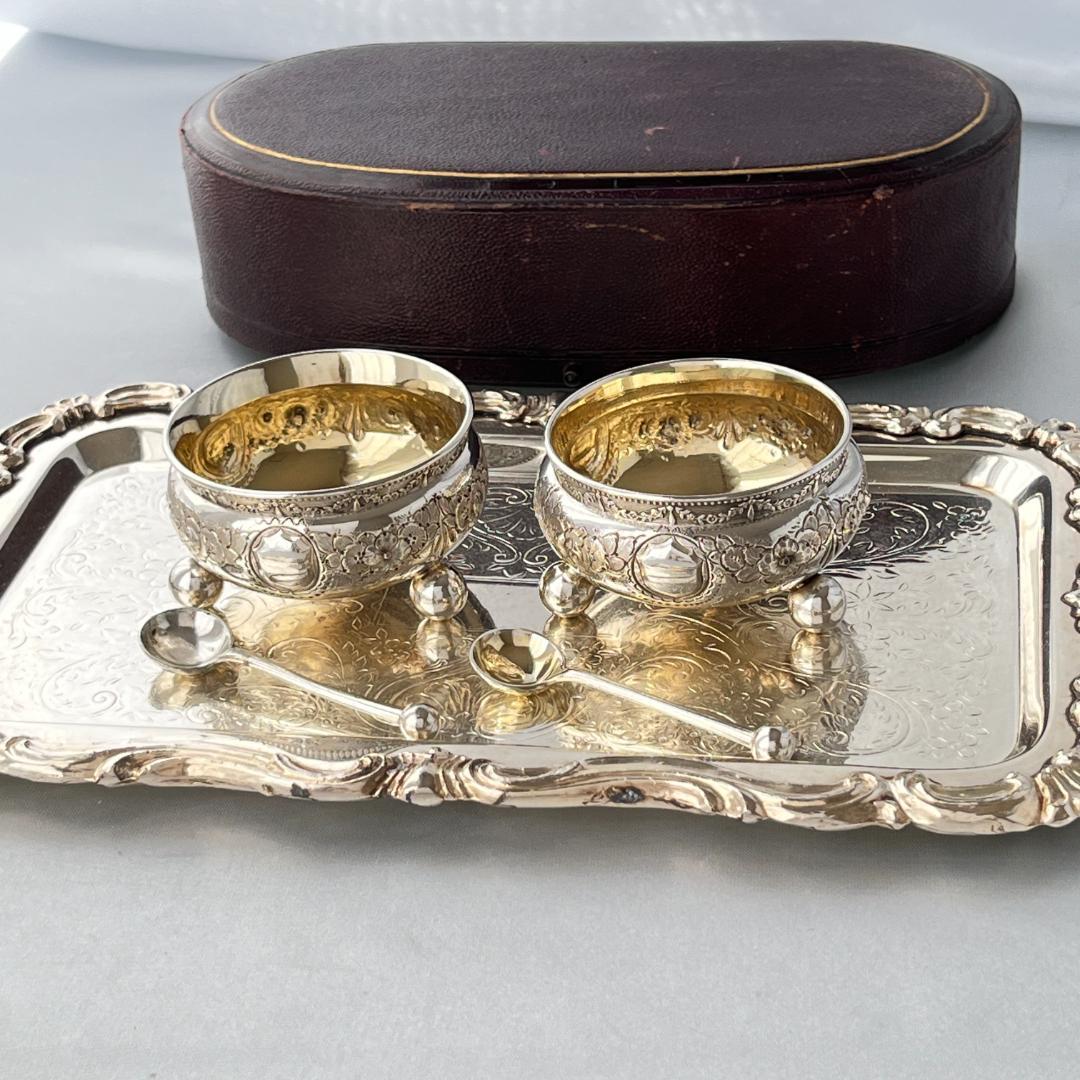 【Atkin Bros】 ビクトリアンのソルトポット / スプーン ペア
