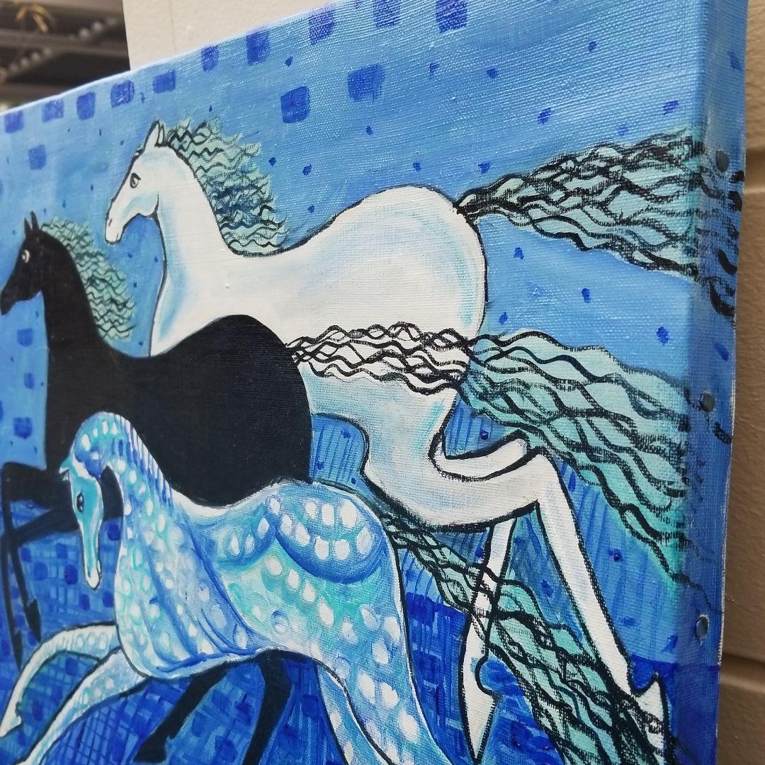 油絵　専用　青い世界の馬たち