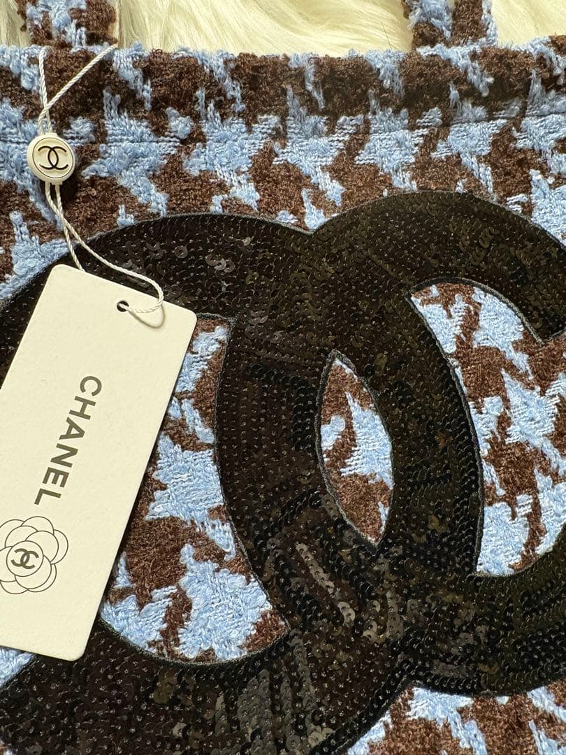 ち*太様 シャネル CHANEL 千鳥 ブルー スパンコール トートバッグ