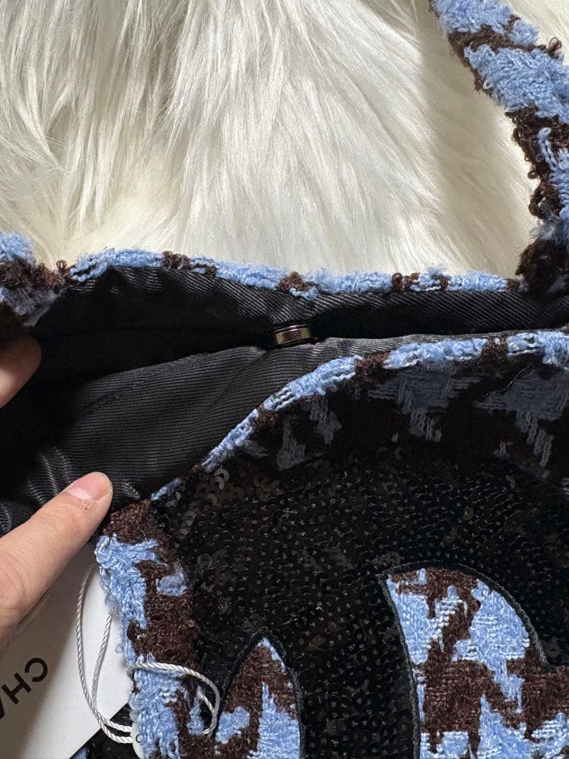 ち*太様 シャネル CHANEL 千鳥 ブルー スパンコール トートバッグ