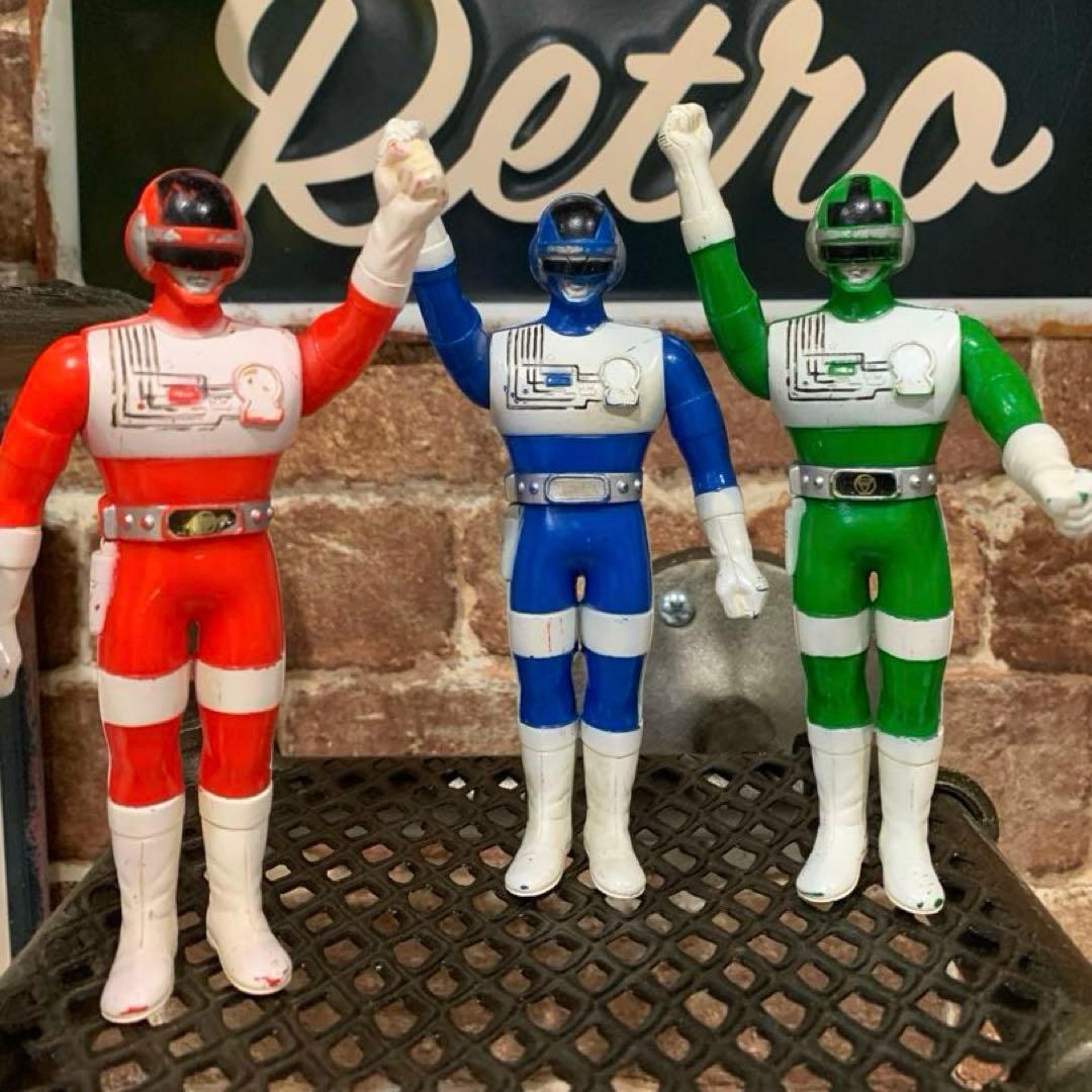 ⭐️希少⭐️超電子バイオマン⭐️アクアイガー　1984年製　ソフビ4体セット　バンダイ