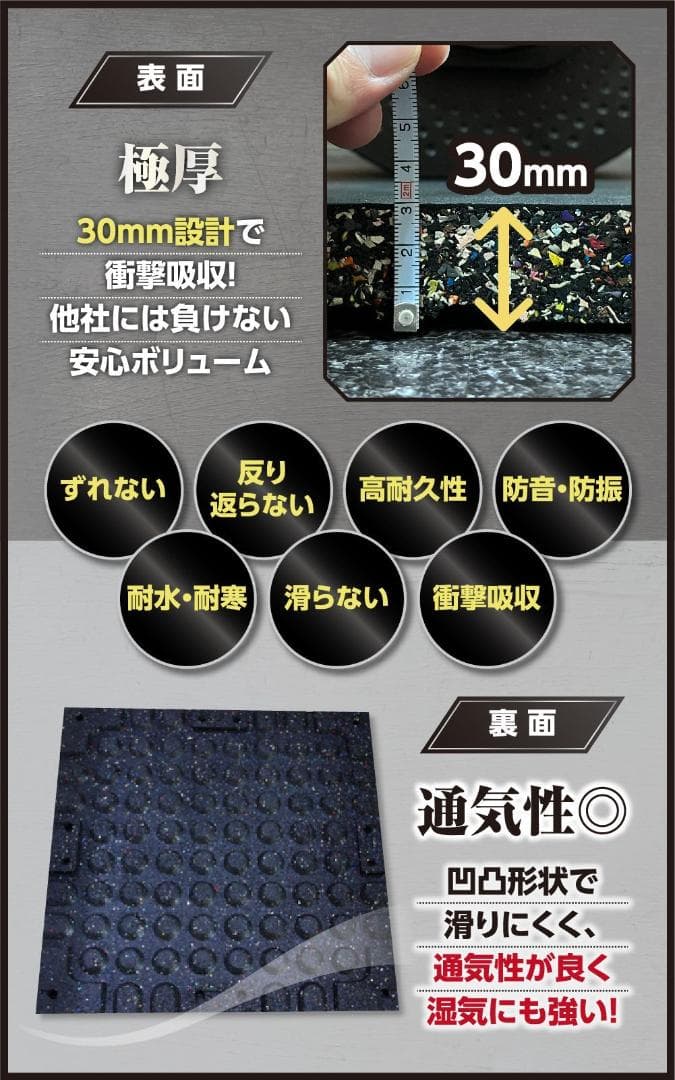 4WD ジムマット ゴムマット 4枚セット ブラック 50×50×3cm G9