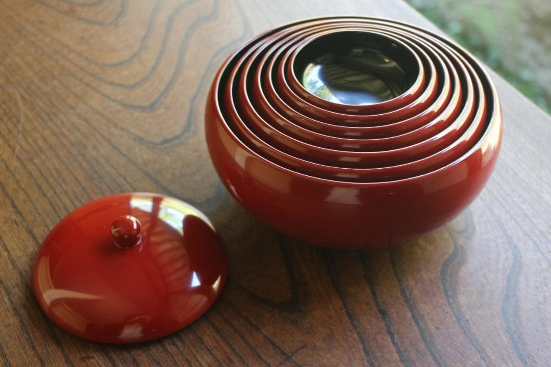 デッドストック！極上塗分け漆の美しい応量器＆蓋揃いセット（検輪島塗器七つ椀懐石椀