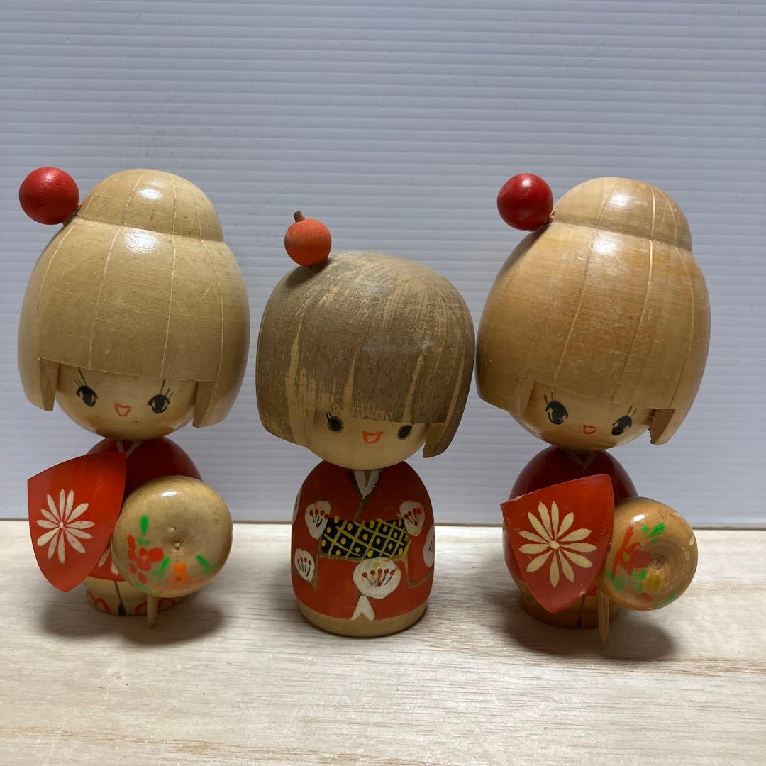 E-壁 昭和レトロ こけし 卯三郎 創作こけし 近代こけし 3体セット まとめ