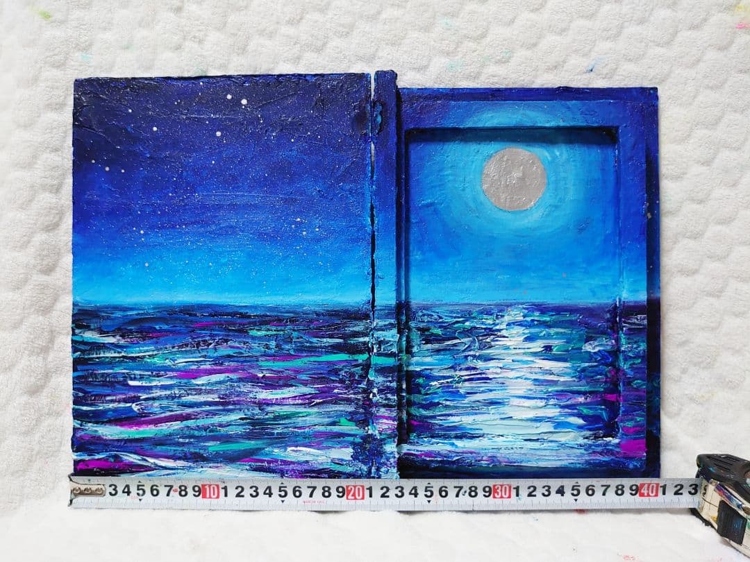 油絵 絵画 ブックボックス【夜の海】