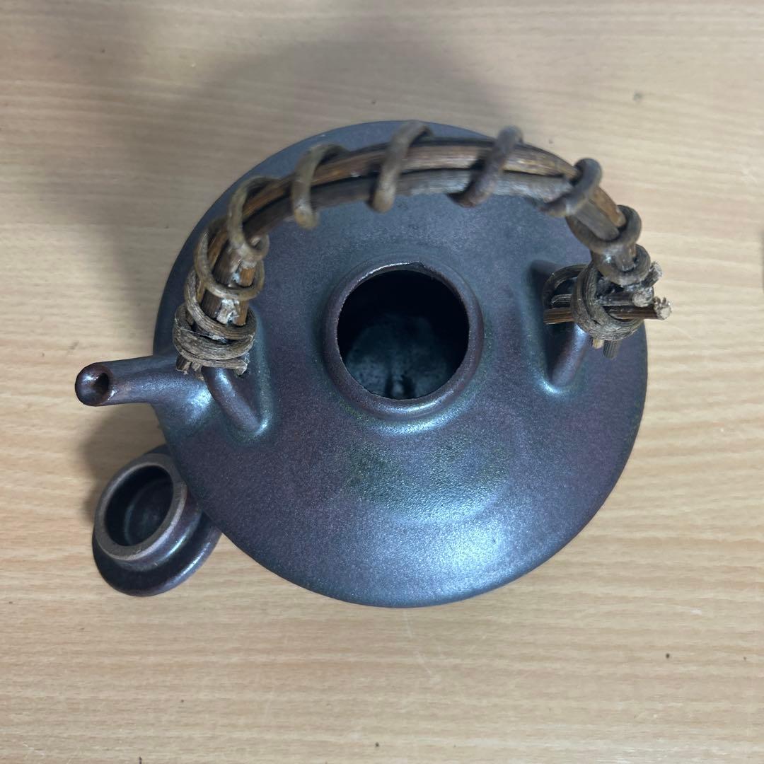 自宅保管品　黒薩摩の銚子　急須　 銘　柿