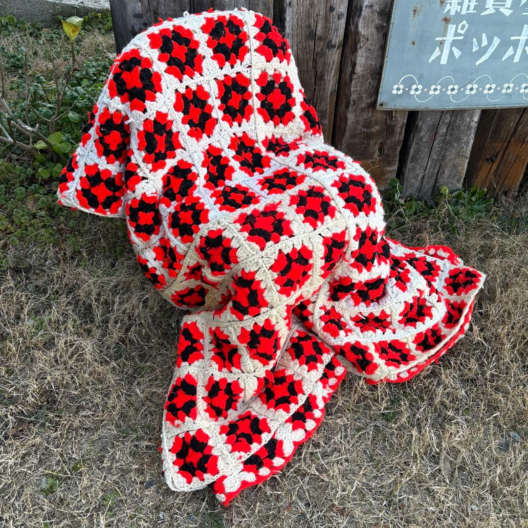 【USA vintage】グラニースクエア ブランケット 花 アメリカ　特大