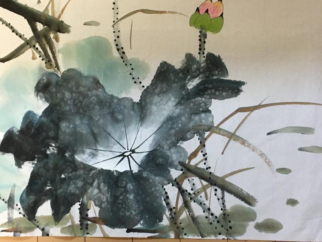 中国現代書画家 呉雅君氏作品『連年有余』図 肉筆真作保証 表装前