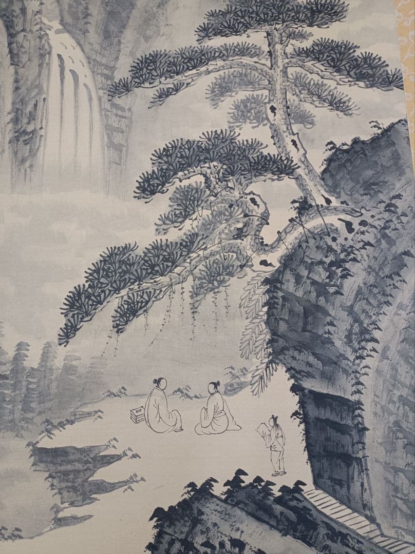 美品 軸 松蔭 絵 臨済宗 龍脈 滝 山水 中国 風水 美術 骨董 インテリア