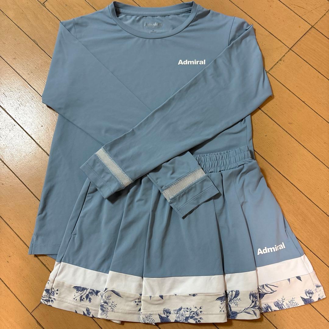 値下げAdmiral テニス　くすみブルー　長袖シャツとスコートセットアップ　S