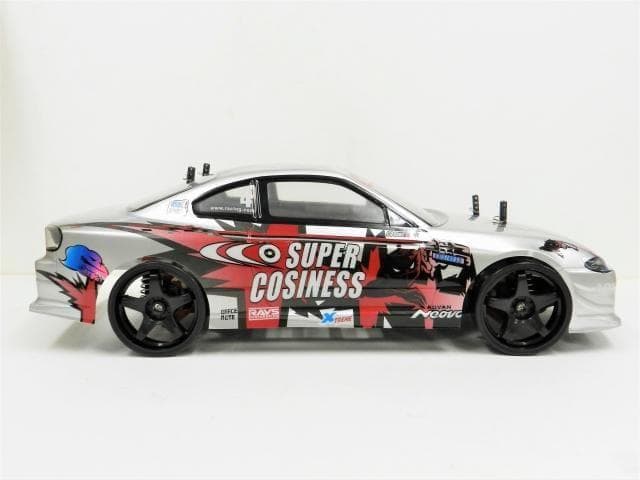 ターボ機能付 1/10 ドリフトラジコンカー S002 銀/赤 スペアボディー付