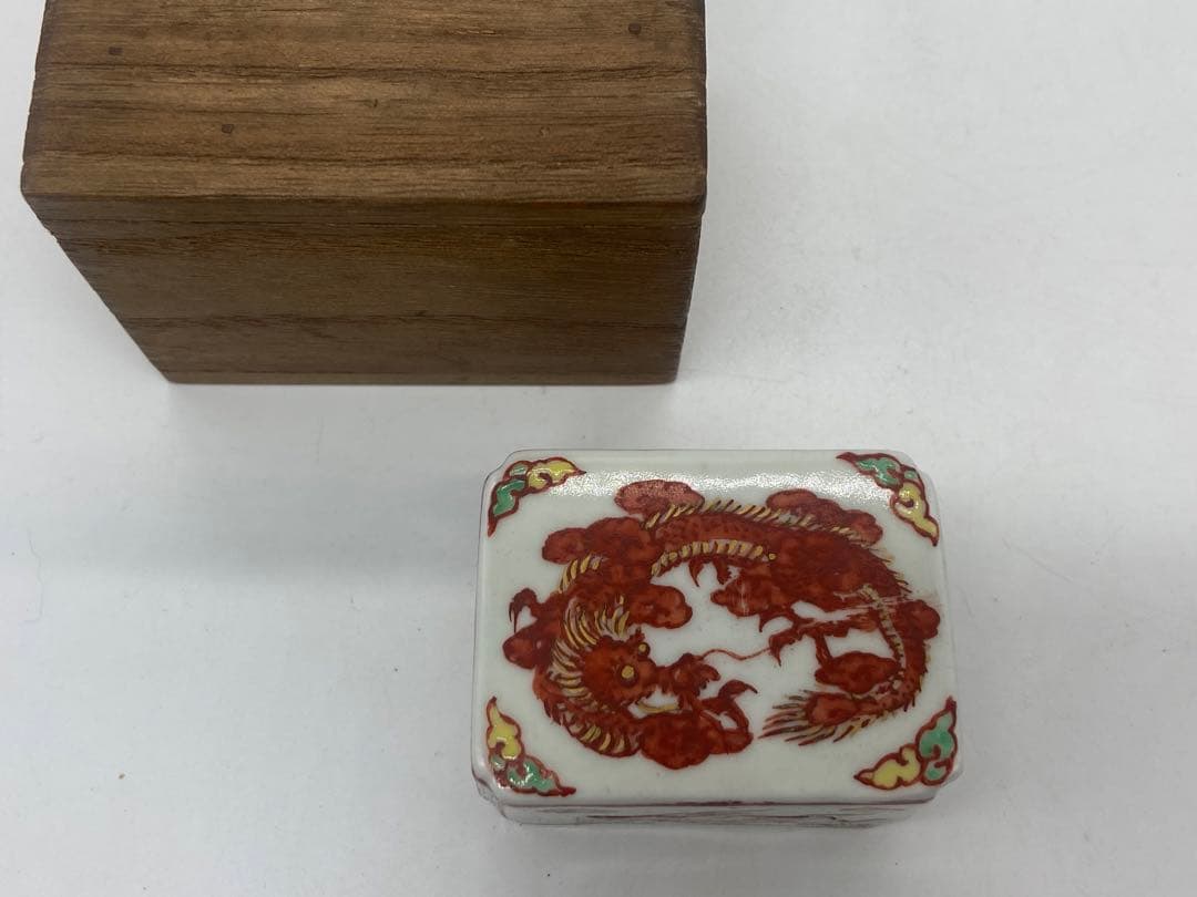 時代　清水　嘉祥作　龍紋香合　茶道具　共箱　送料込み0207