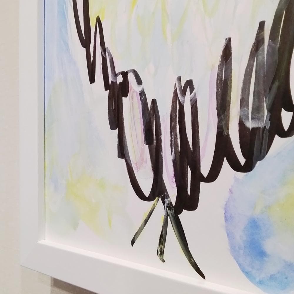 内野隆文　夜のフクロウ　絵画　ドローイング　素描　梟　カワイイ　額付　真作