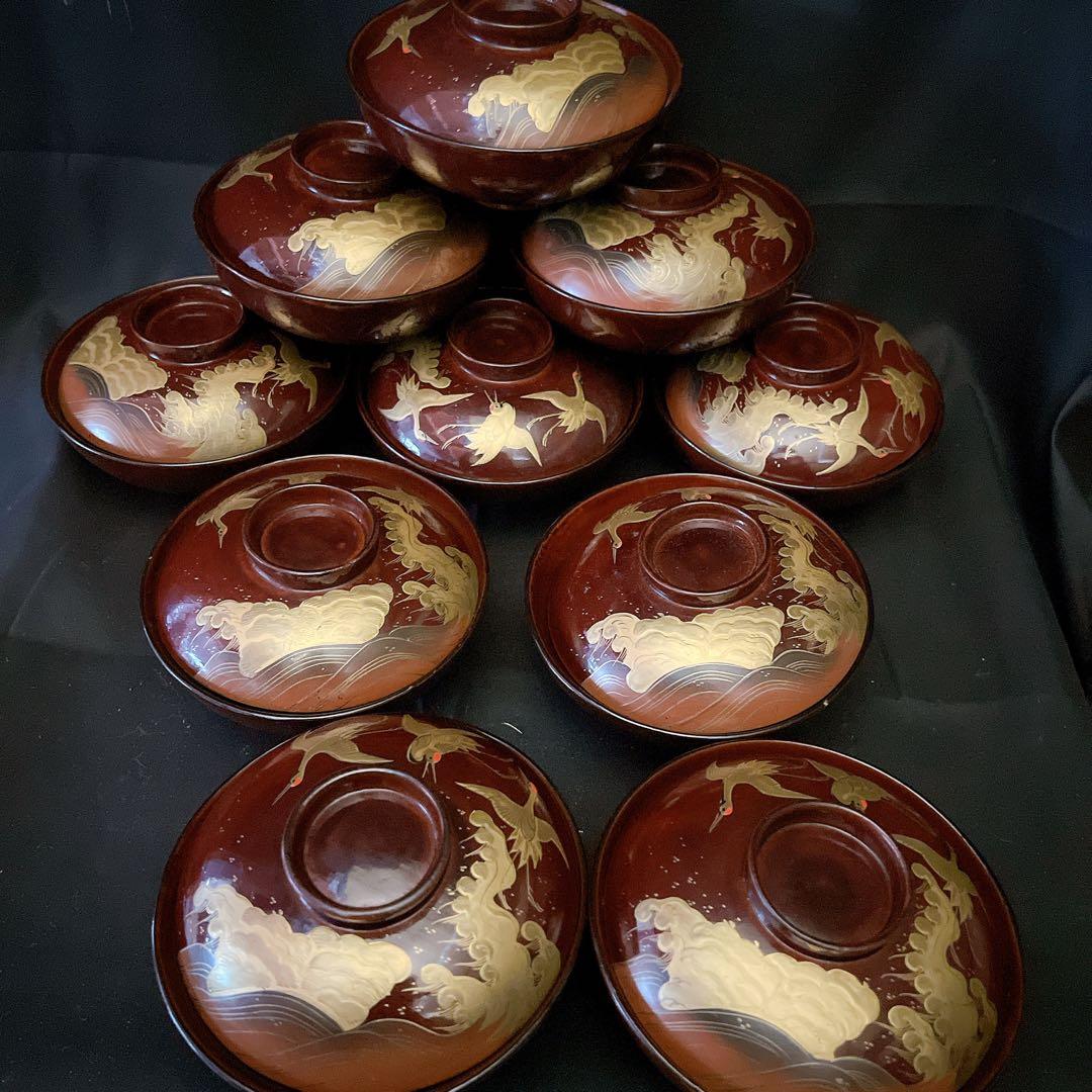 能登輪島 輪島塗 極上本堅地 金蒔絵　椀10客 茶器 蒔絵 漆器 古美術 骨董