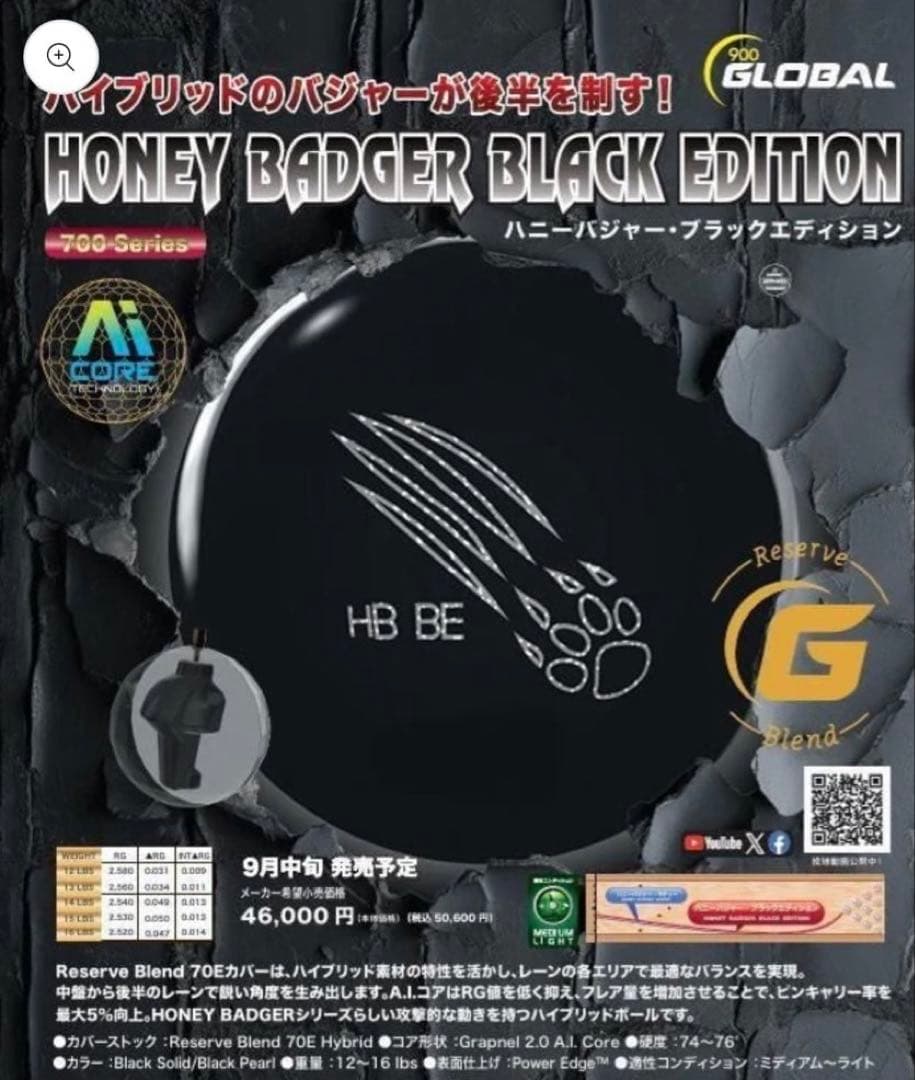 900グローバル ハニーバジャー ブラックエディション 14ポンド