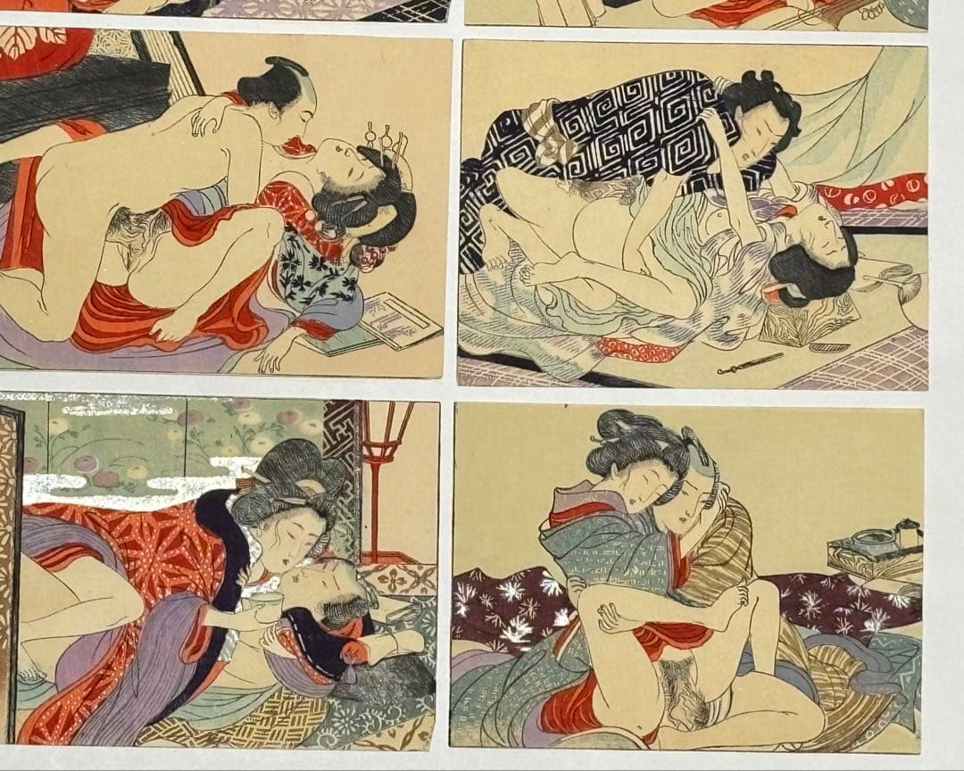 「ひよくの友」彩色木版画 明治頃刊 揃12枚|春画 艶本 わじるし 浮世絵 和本