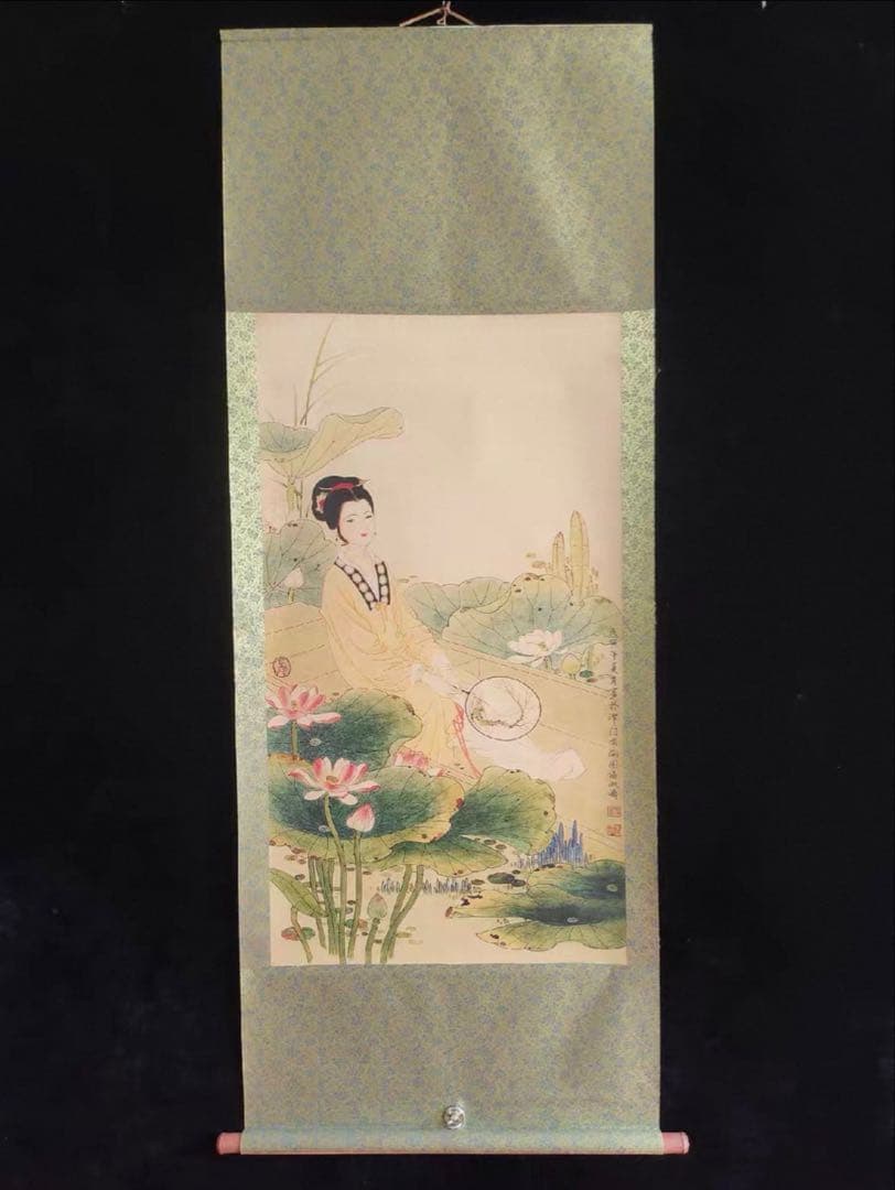 中国美人画 掛軸｜楊淑涛 仕女図｜絹本 工筆人物画｜三尺中堂｜床の間