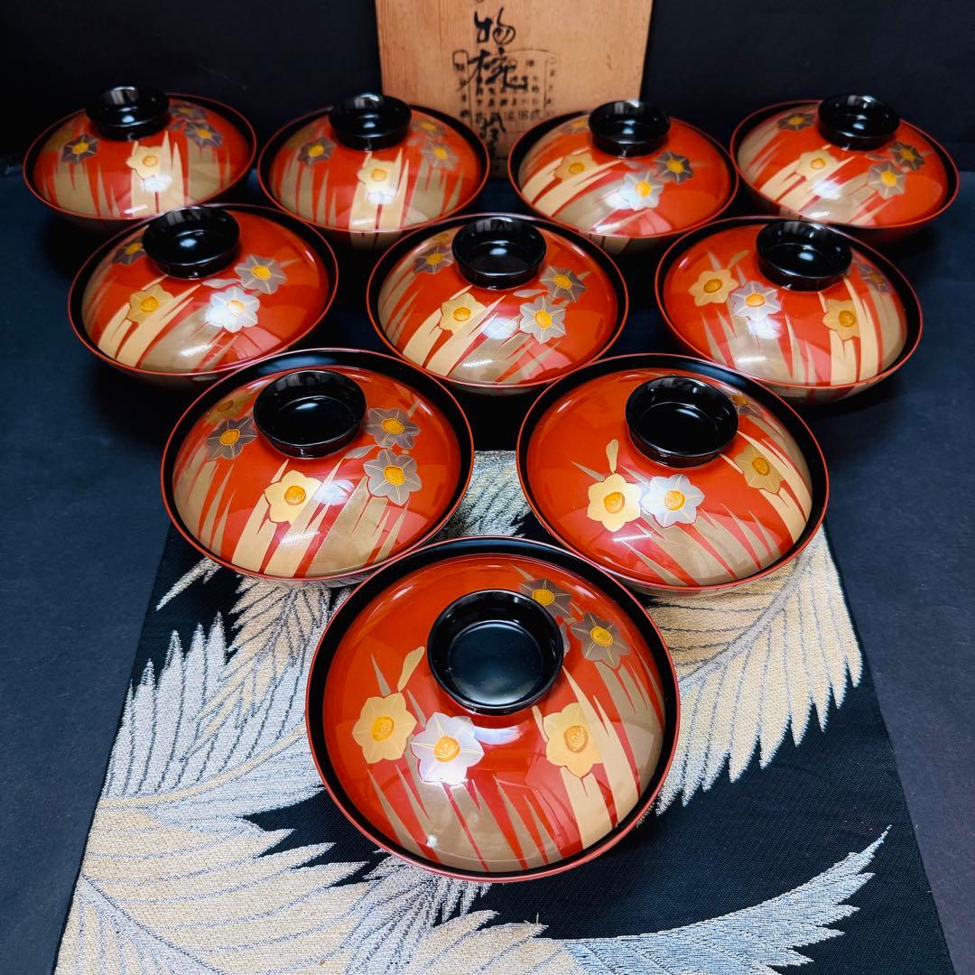 専用 漆器　輪島塗　金蒔絵　木製　蓋付椀　お煮物椀　吸物椀　10客 共箱