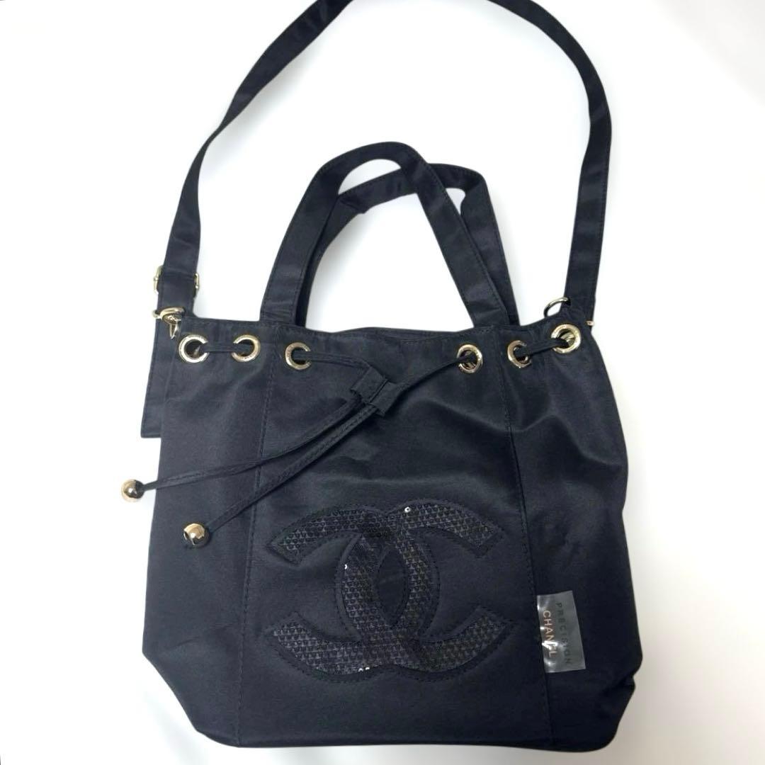 CHANEL ブラック ノベルティ　ショルダーバッグ　スパンコール
