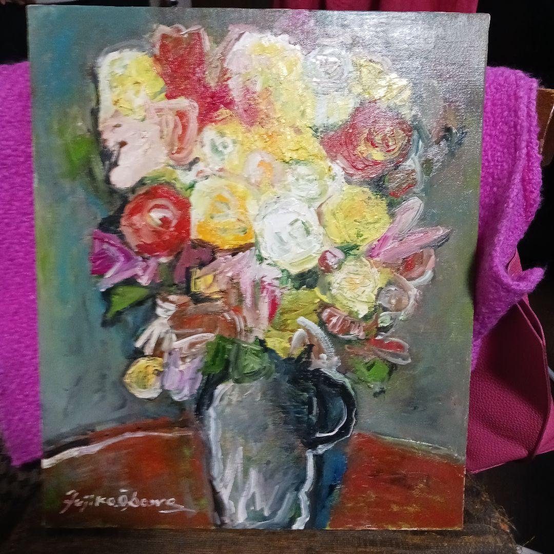 ❤大澤 扶二子 絵画(❁ᴗ͈ˬᴗ͈)薔薇油彩F８号