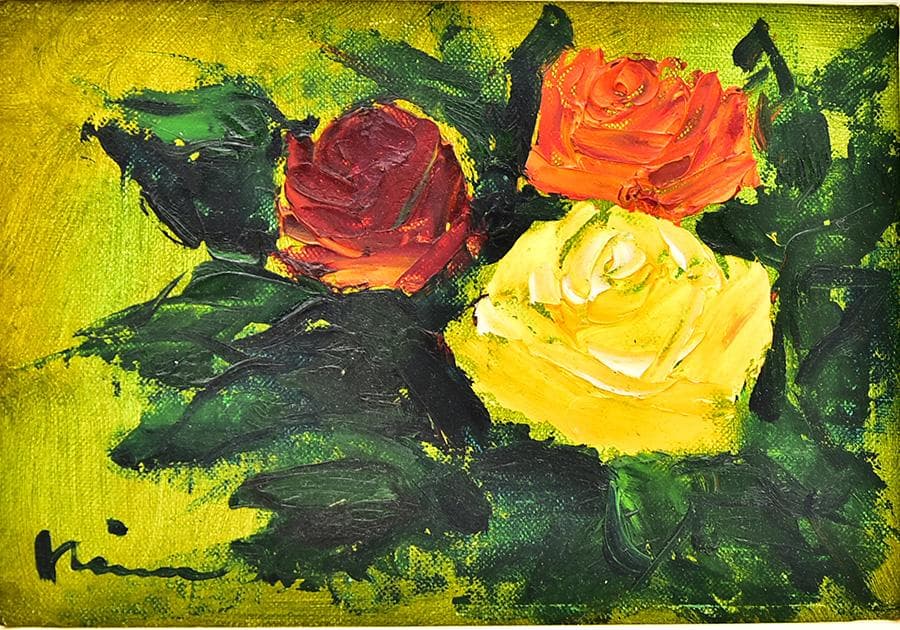 木村正志 1950年 薔薇 油彩 肉筆 絵画 F3号 額 縦31cm 横38cm