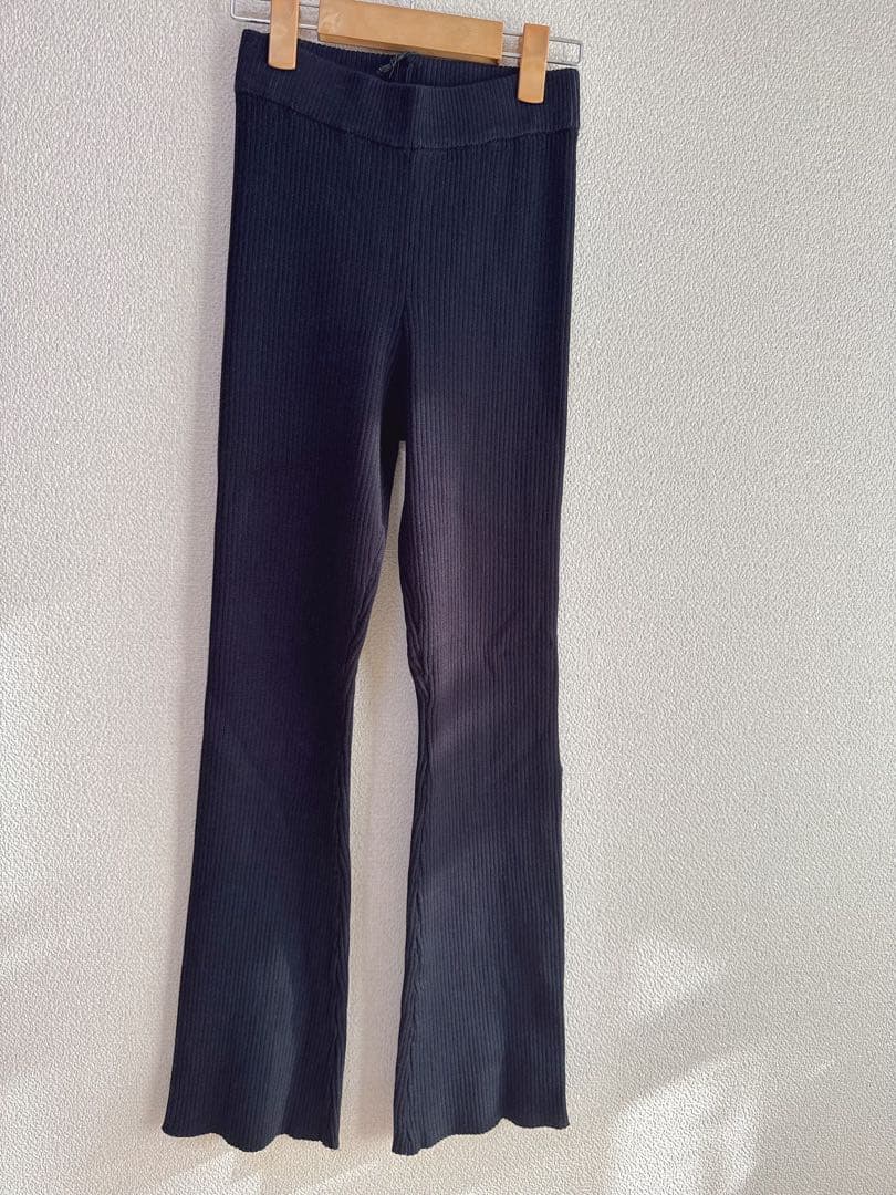 ALO YOGA ロングニットパンツ / リブニット ワイドフレア S