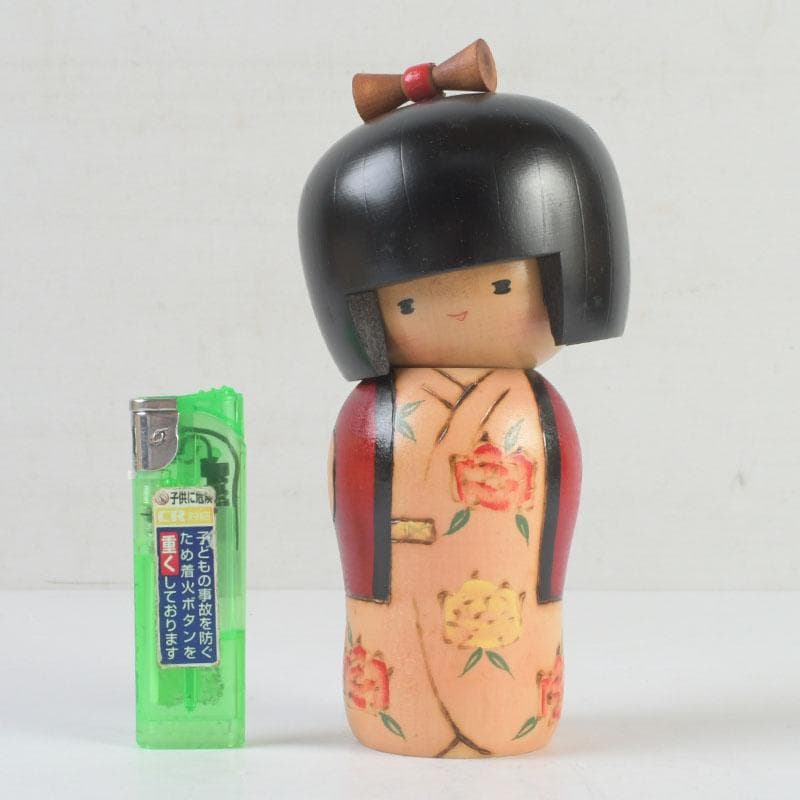 伝統工芸　創作こけし　内閣総理大臣賞受賞　岸貞男作　野ばら　共箱　V　9813