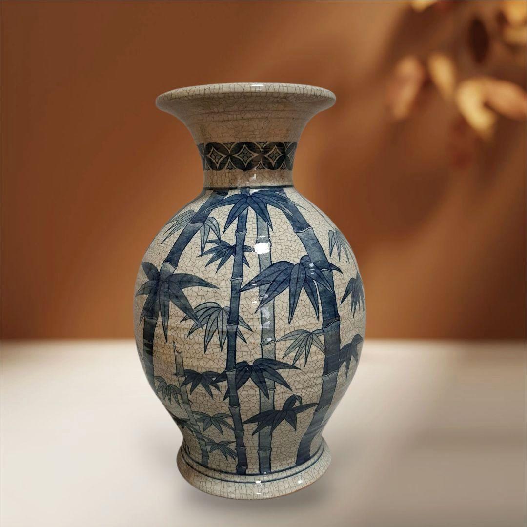 有田焼　花瓶　美術品　花器　インテリア　竹柄　深水作　置物　壺　骨董　床の間