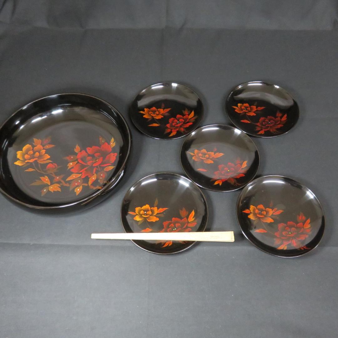 菓子盆 銘々皿 螺鈿 箸 木箱 共箱 漆器 花文様