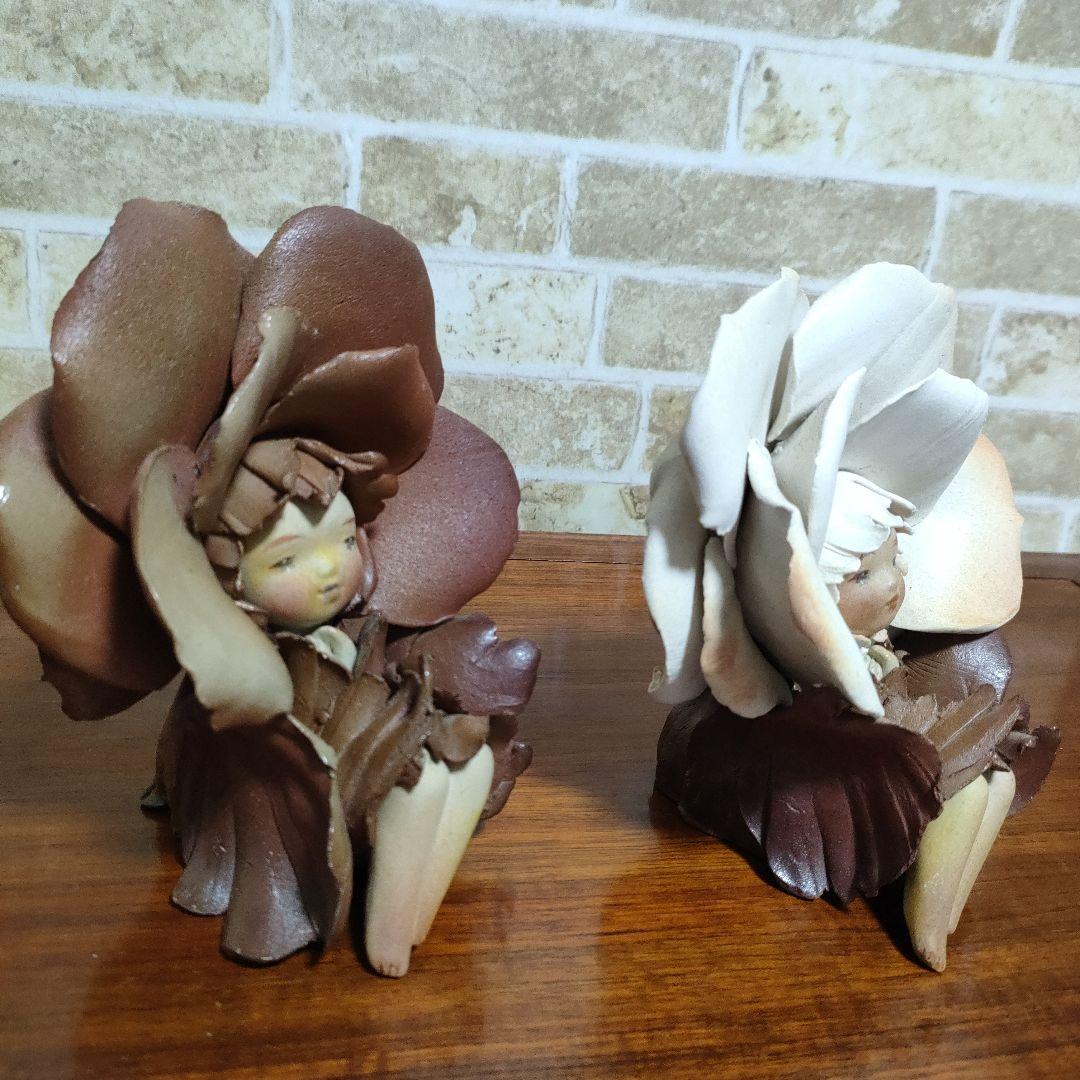 作家物 陶人形 森の精 リーベ 竹内祥子 花の妖精 薔薇 森の妖精 2体セット