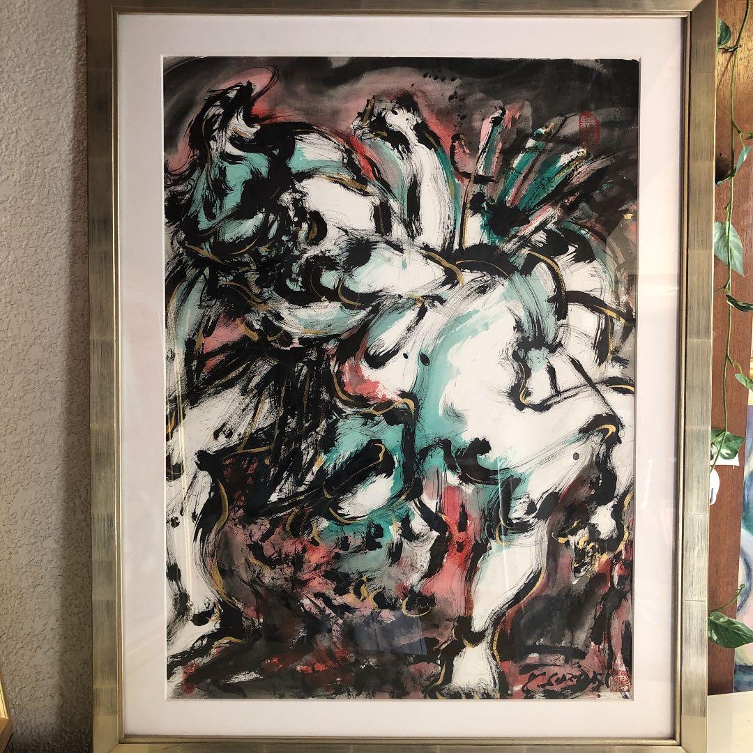 鈴木 康雄　パリの美術館に出品した作品、水彩画相撲力士絵サイズ725×550mm