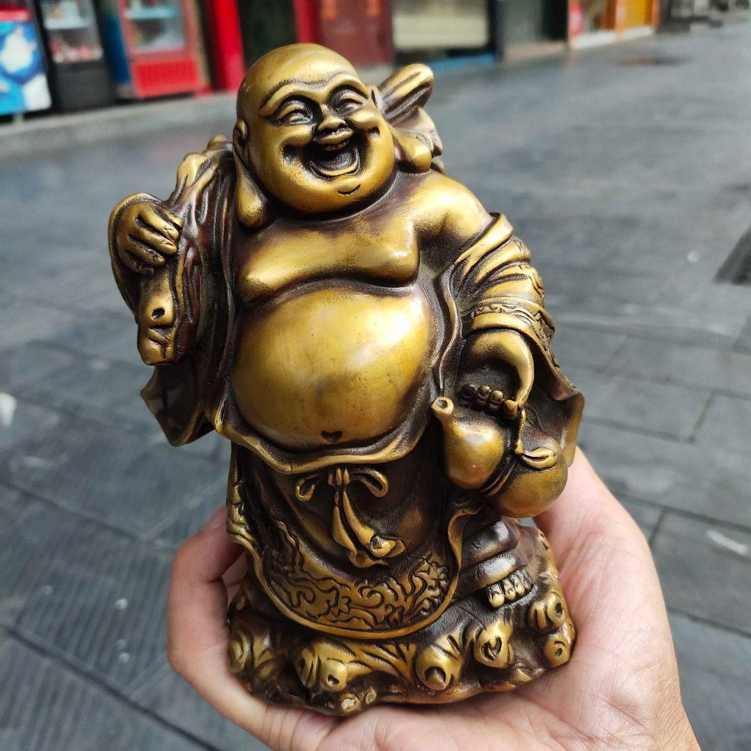 仏教美術 中国 仏像 黄金袋笑仏 弥勒仏像 銅製 銅器
