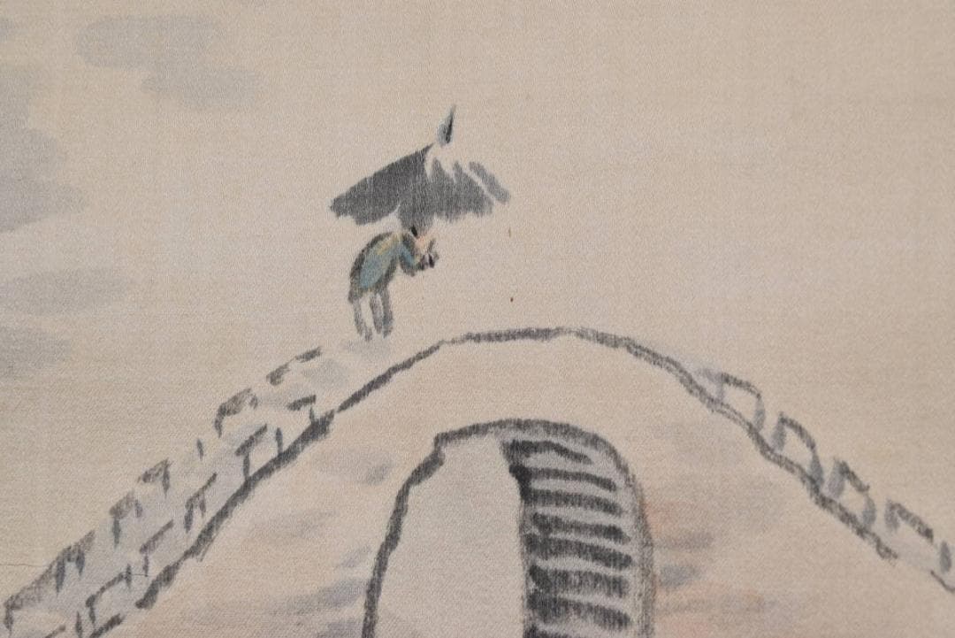 【真作】福田浩湖/西湖暁雨/中国山水図/山水人物図/掛軸/名家伝来/AA-573