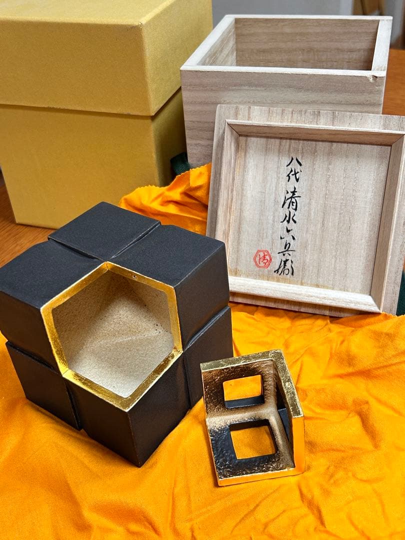 《OK 》八代 清水六兵衛　香炉前衛陶芸 【黒釉刻線器】
